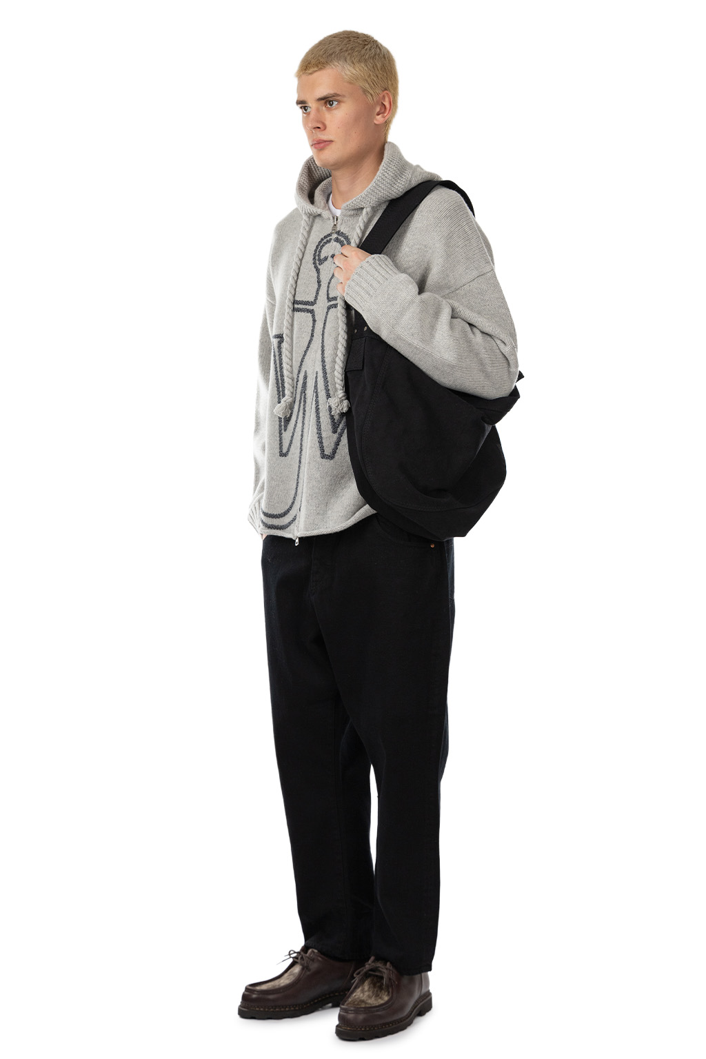 JW Anderson - Anchor Emroidery Zipped Hoodie -Light Grey Melange